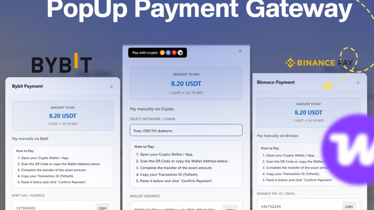 PopUp Crypto Payment Gateway WordPress - Projoss